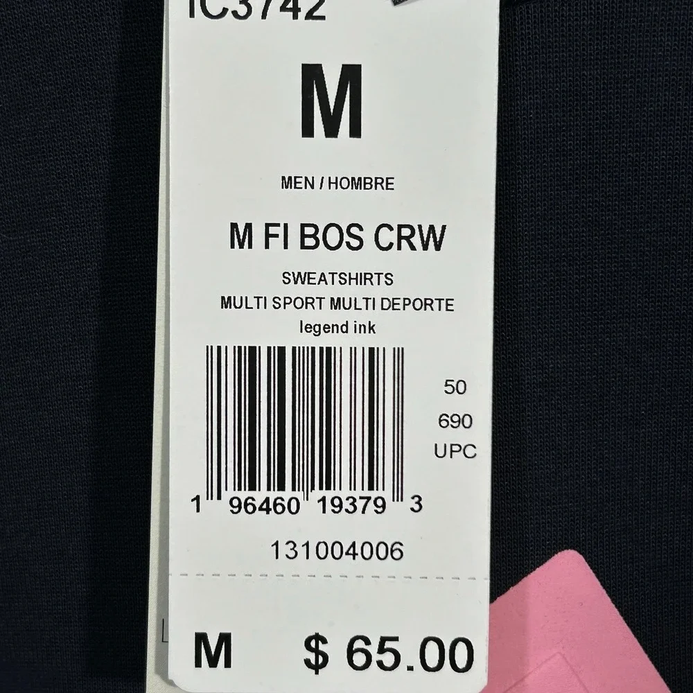 Adidas Future Icons Badge of Sport Mens Crewneck Sweatshirt Size M Ink Blue Pink
